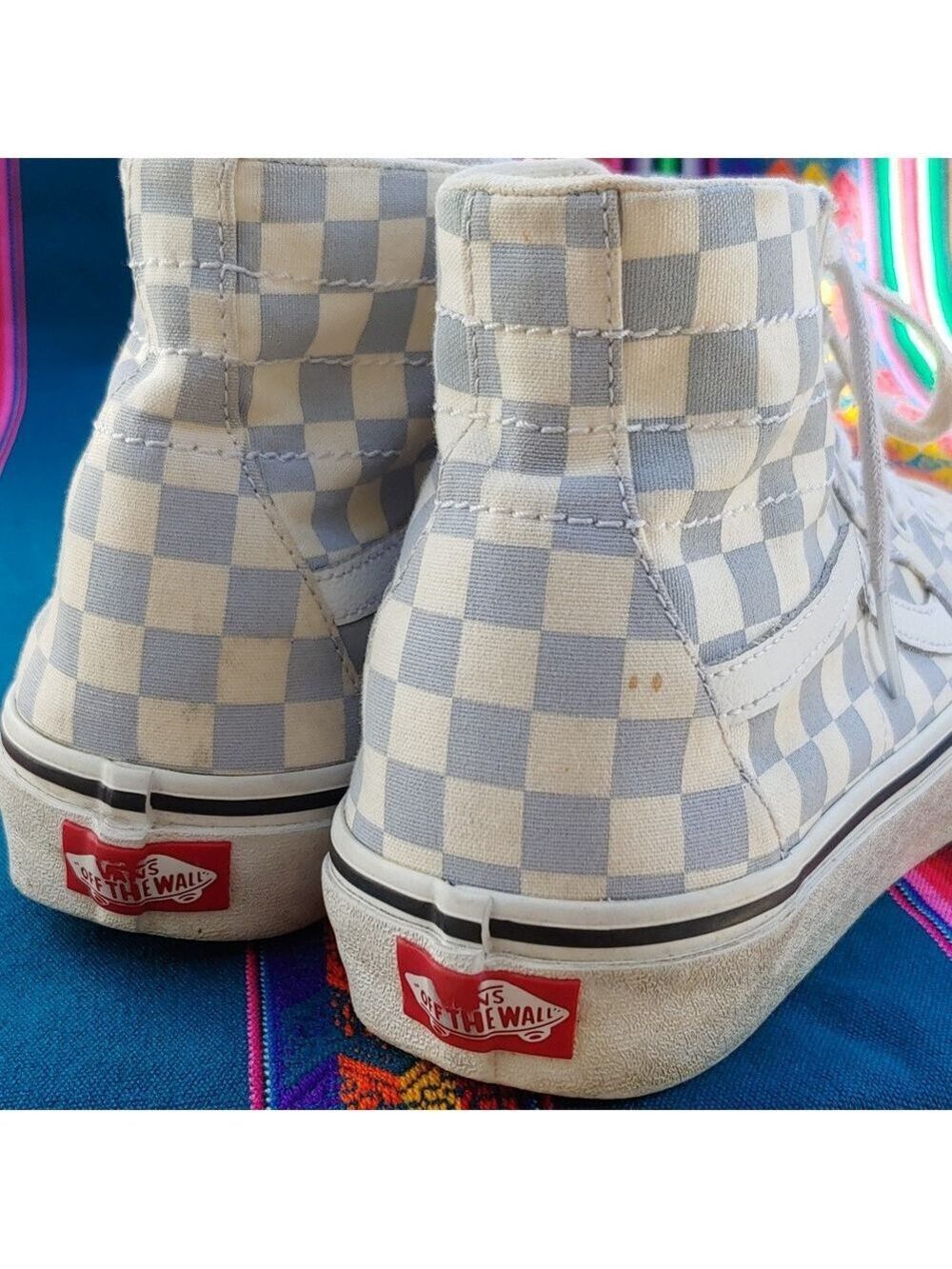 Vans Sk8-Hi Checkerboard Sneakers Zen Blue and White Size Men's 8.5 Women's 10 - Picture 7 of 17